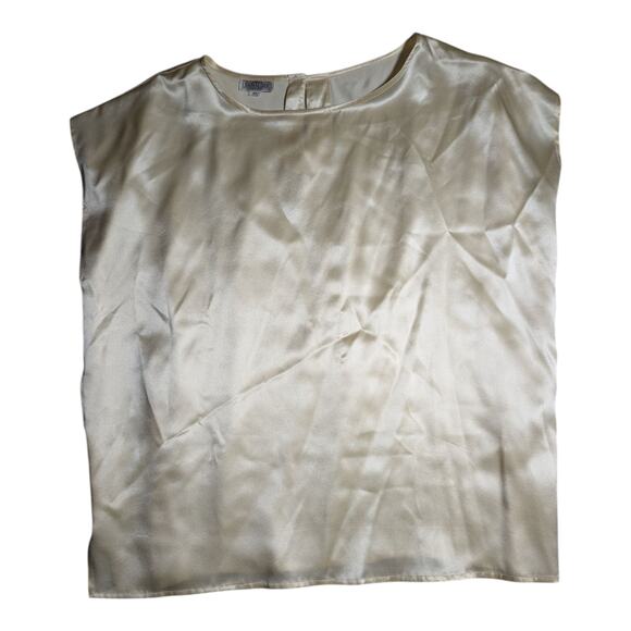 Vtg 1980s Royal Silk Beige Cap Sleeve 100% Silk Minimalist Shell Blouse Sz XL - Picture 1 of 4